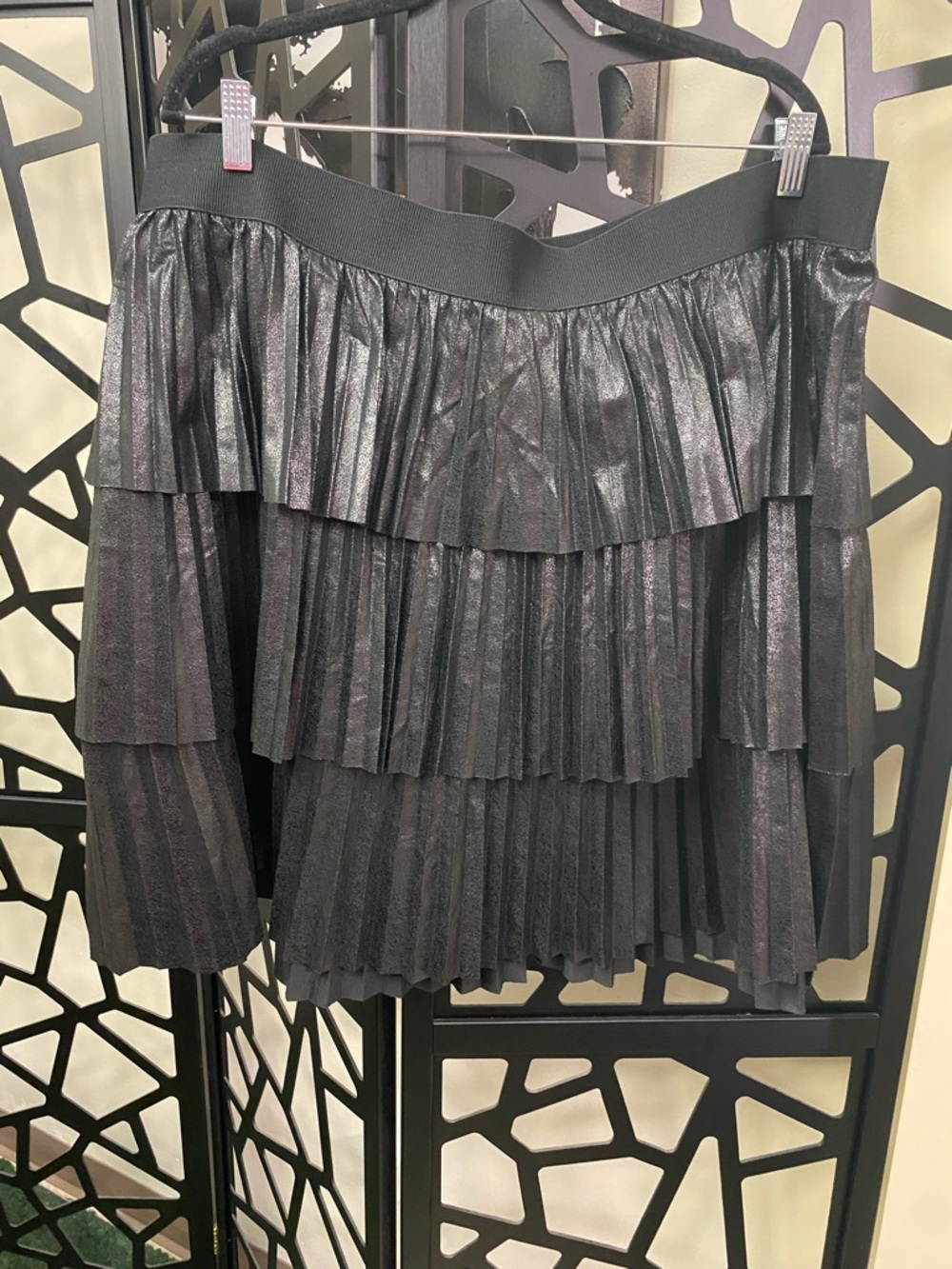Lane Bryant Black Metallic Tiered Pleated Mini Skirt